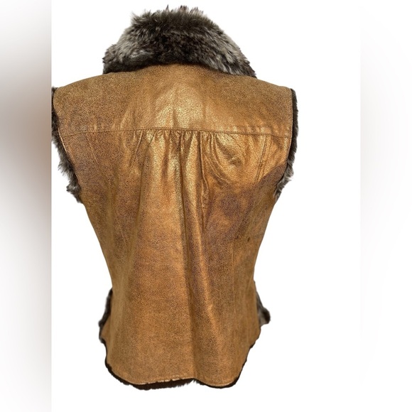 Boho Chic Leather Vest Faux Fur Trim Western Festival Layering Fall Piece PLarge - Picture 3 of 16
